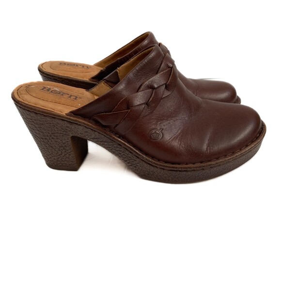 Børn Dark Brown Heeled Slip On Braided Acents Clog Mule Size 8 - Picture 2 of 13